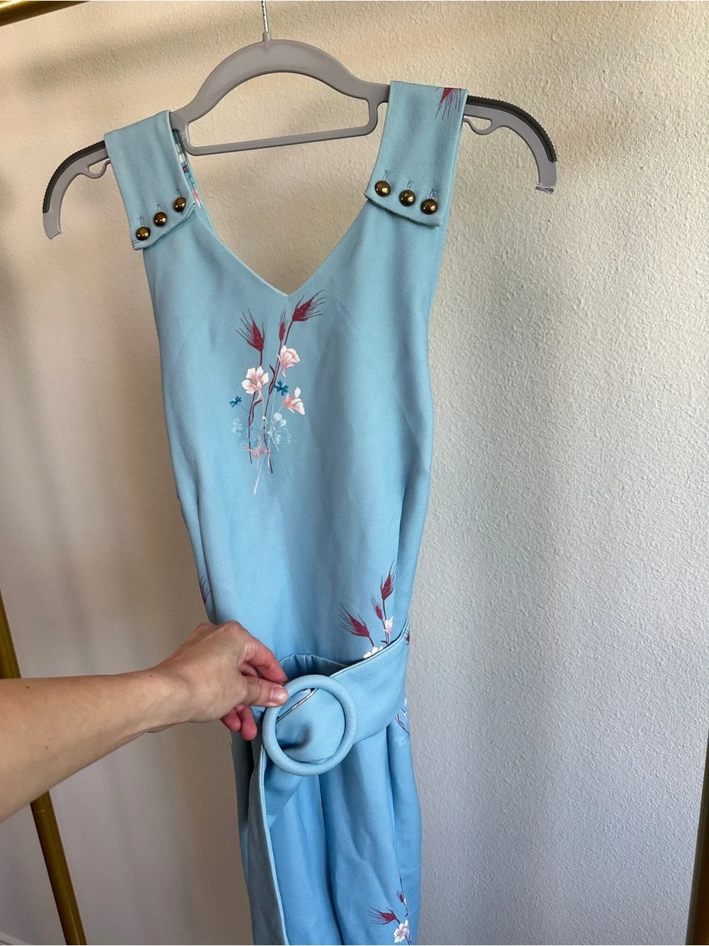 Elliatt Light Blue Floral Jumpsuit with Pink Floral Accents - Picture 4 of 13